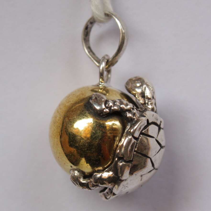 (HANDMADE 925 BALI SILVER HARMONY BALL TURTLE PENDANT 15 MM)